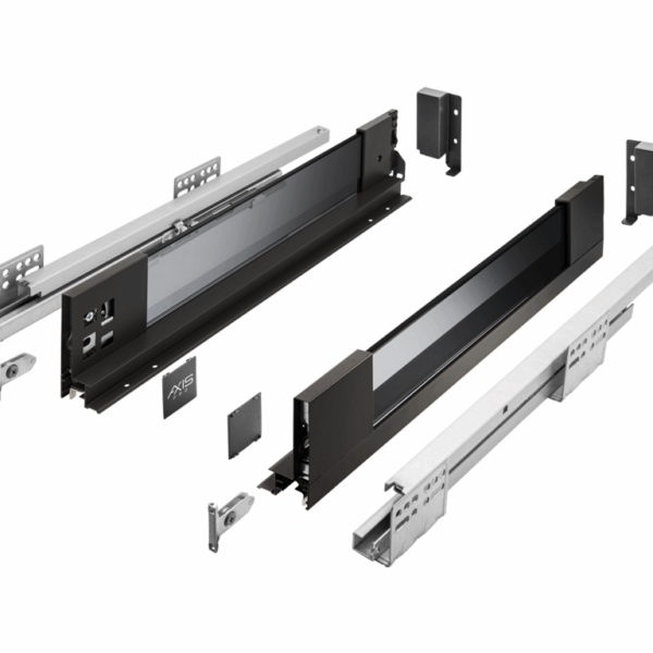Guide per cassetti Axispro Soft close estrazione totale portata kg.40 con Spondina Nero+Vetro A mm.84 varie lunghezze | GTV
